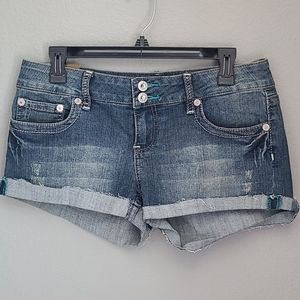 YMI Distressed Medium Wash Denim Short Shorts